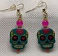 Turquoise & pink Day of the Dead earrings 