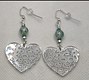 Speckled teal & silver leopard heart earrings