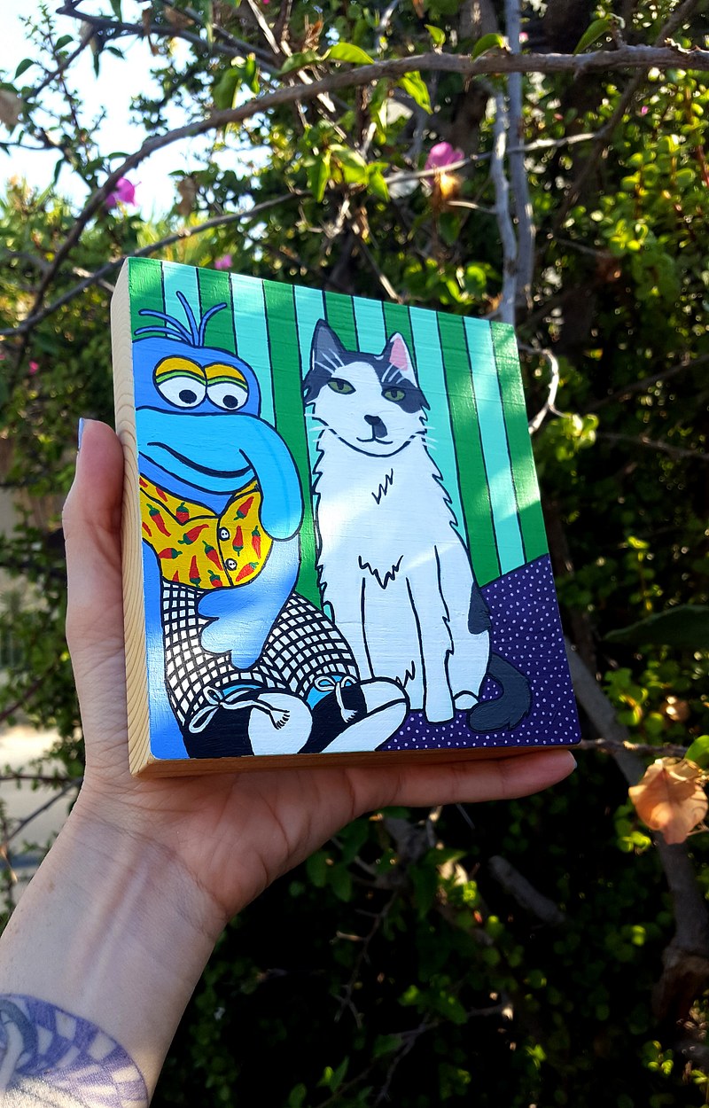 Hand painted pet portrait on wood block