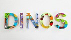 "Dinos" painted wooden letters